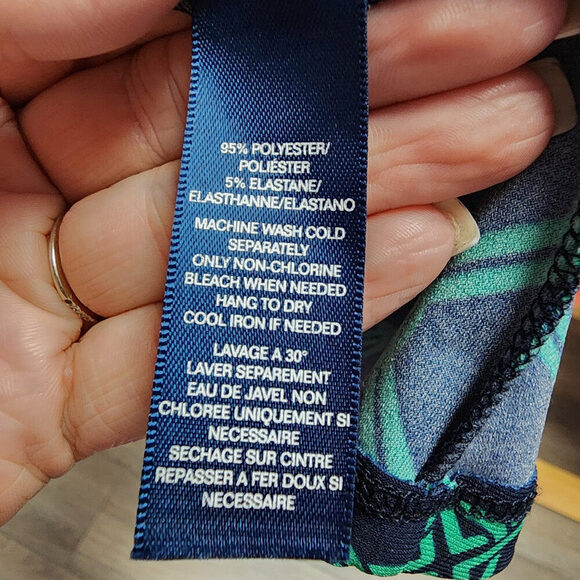 Chaps Navy & Green Faux Wrap Dress Size L - Picture 8 of 9